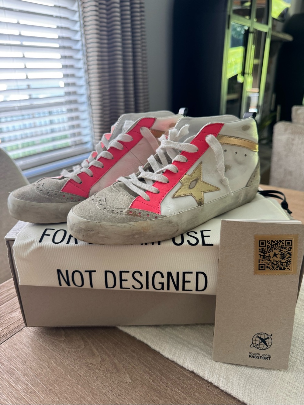 Golden Goose High-Top Sneakers in White, Pink & Gold